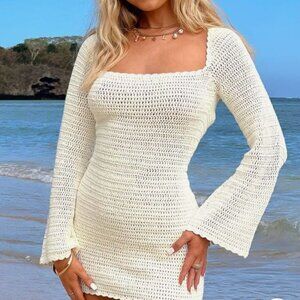 Beginning Boutique Boston White Crochet Mini Dress